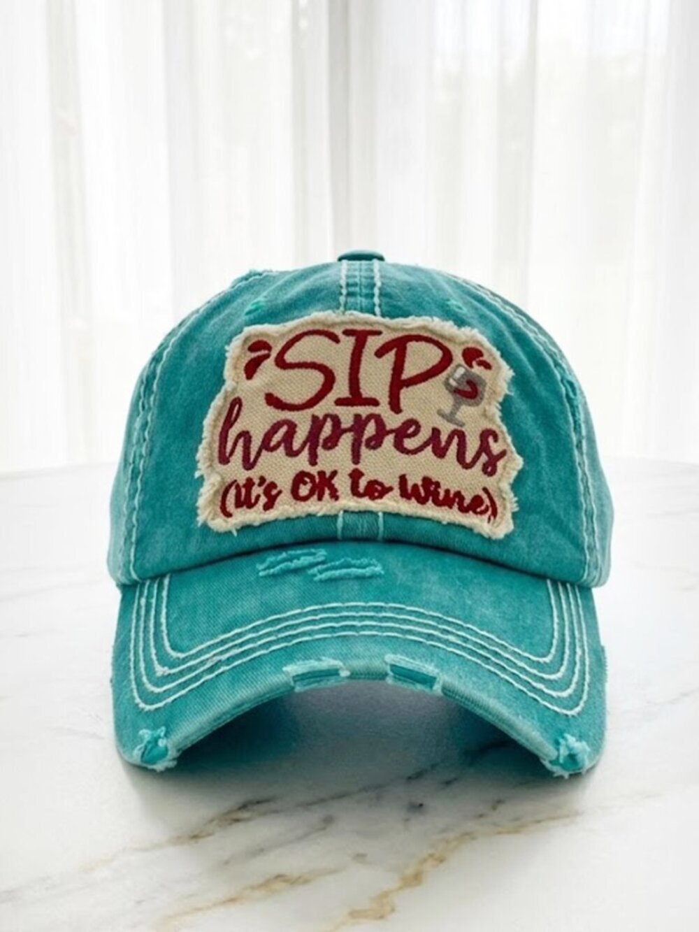 Ladies Teal SIP Happens Baseball Cap